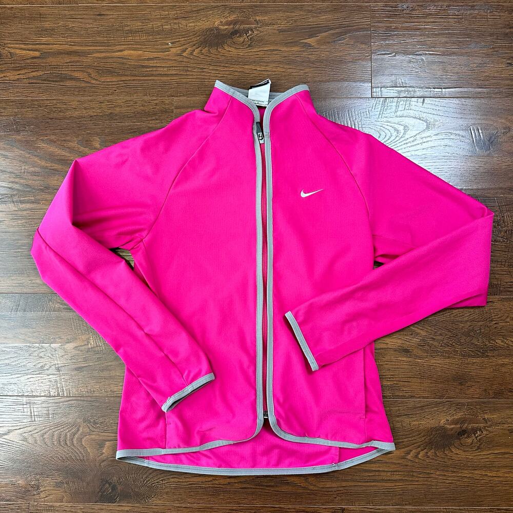 Nike Dri-Fit Pink Gray Full Zip Running Track Jacket Youth Size L Athletic Fit